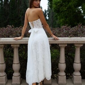 The Hazel Dress in White Chantilly Lace V Chapman